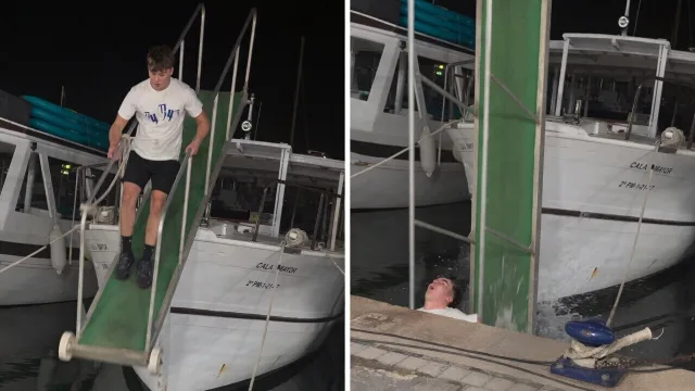 Dronken toerist op Ibiza test met zijn kaak hoe hard de kade eigenlijk is
