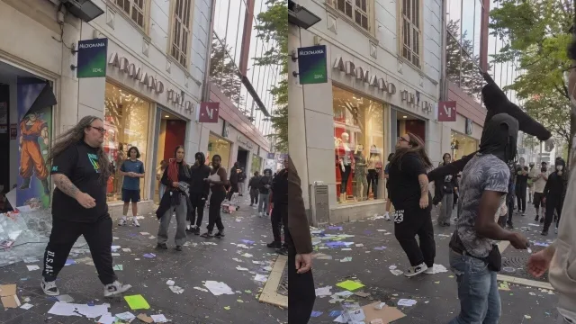 Man probeert winkel in Parijs te beschermen tegen plunderaars, maar krijgt harde trap