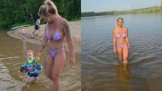 Onze favoriete bikini-milf Kat Pesch gaat weer gezellig met de kids op pad
