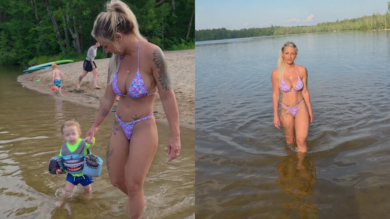 Onze favoriete bikini-milf Kat Pesch gaat weer gezellig met de kids op pad